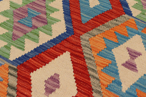 handmade Geometric Kilim Rust Blue Hand-Woven RECTANGLE 100% WOOL area rug 7 x 10
