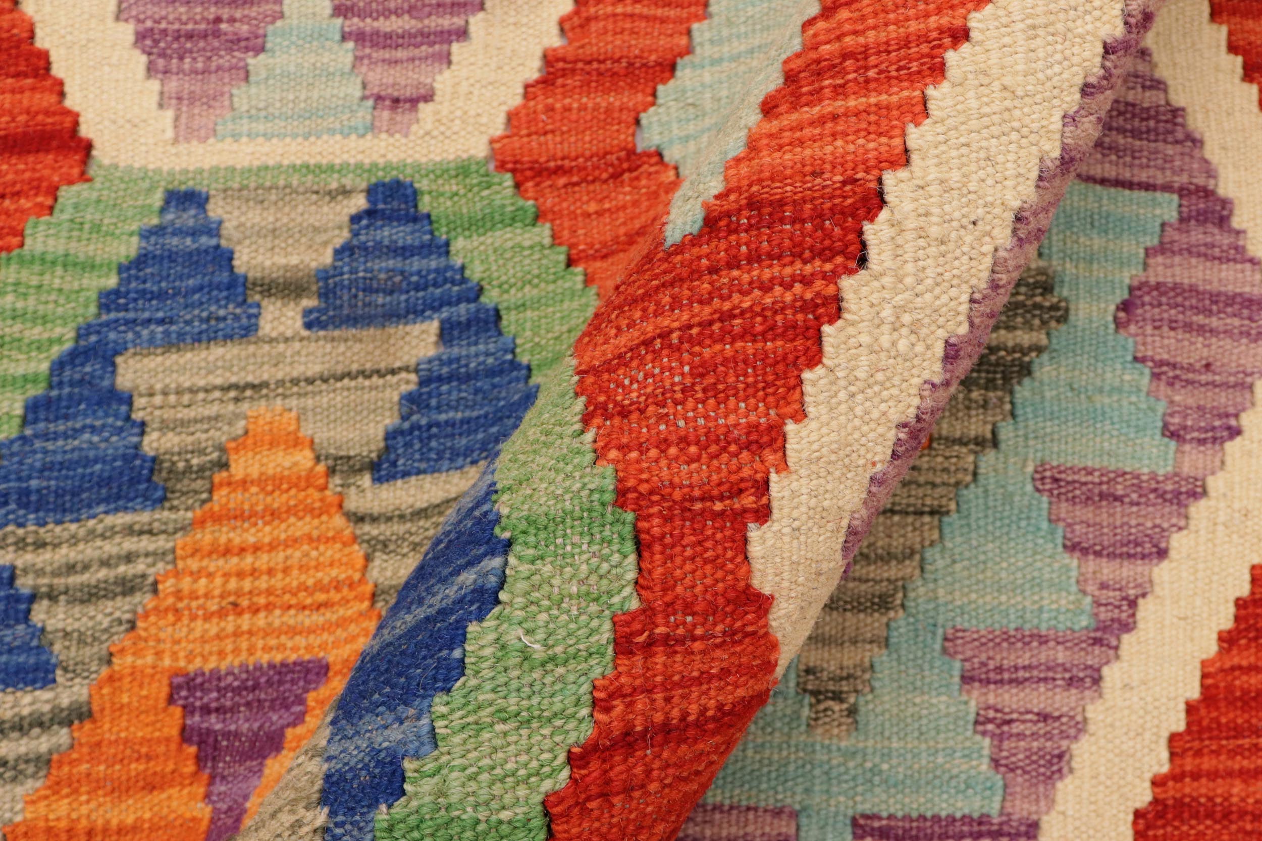 handmade Geometric Kilim Rust Blue Hand-Woven RECTANGLE 100% WOOL area rug 7 x 10