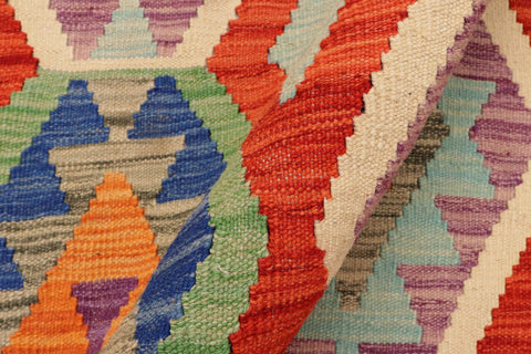 handmade Geometric Kilim Rust Blue Hand-Woven RECTANGLE 100% WOOL area rug 7 x 10