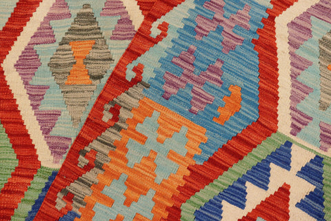 handmade Geometric Kilim Rust Blue Hand-Woven RECTANGLE 100% WOOL area rug 7 x 10