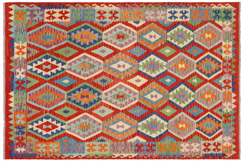 handmade Geometric Kilim Rust Blue Hand-Woven RECTANGLE 100% WOOL area rug 7 x 10