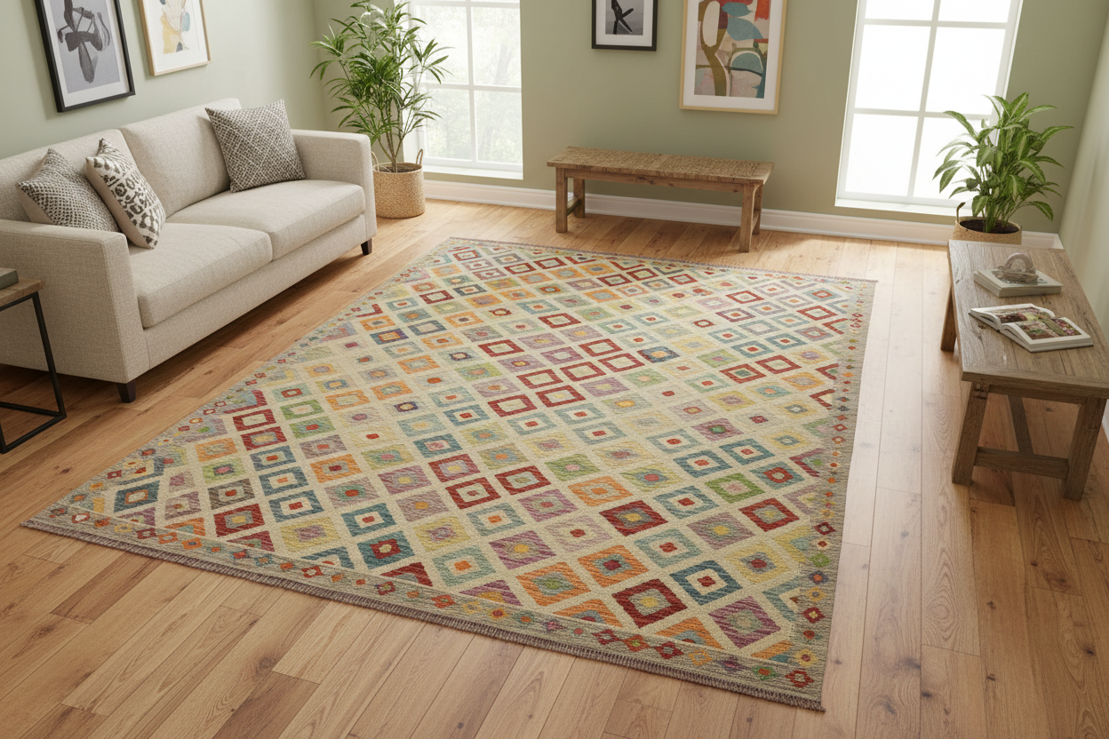 handmade Geometric Kilim Blue Gray Hand-Woven RECTANGLE 100% WOOL area rug 8 x 11