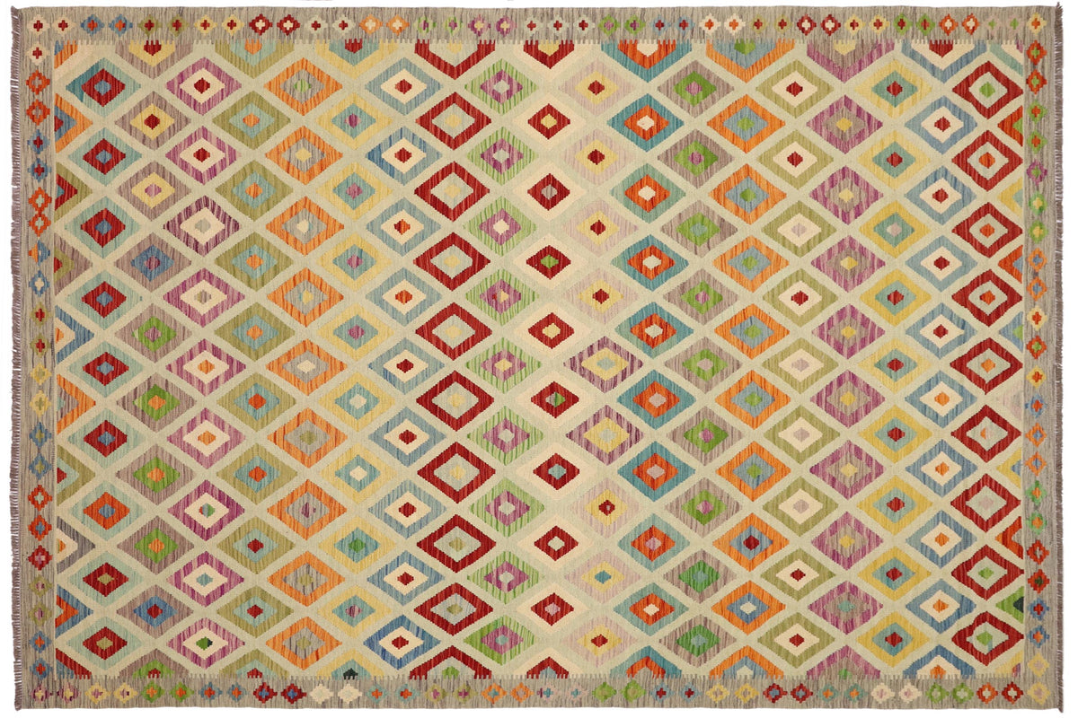 handmade Geometric Kilim Blue Gray Hand-Woven RECTANGLE 100% WOOL area rug 8 x 11