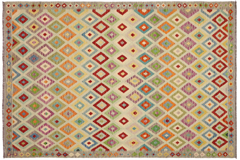 handmade Geometric Kilim Blue Gray Hand-Woven RECTANGLE 100% WOOL area rug 8 x 11