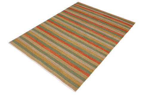 handmade Modern Kilim Rust Gold Hand-Woven RECTANGLE 100% WOOL area rug 8x10