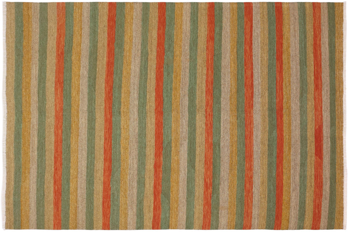 handmade Modern Kilim Rust Gold Hand-Woven RECTANGLE 100% WOOL area rug 8x10