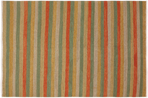 handmade Modern Kilim Rust Gold Hand-Woven RECTANGLE 100% WOOL area rug 8x10