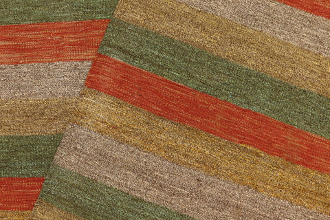 handmade Modern Kilim Rust Gold Hand-Woven RECTANGLE 100% WOOL area rug 8x10