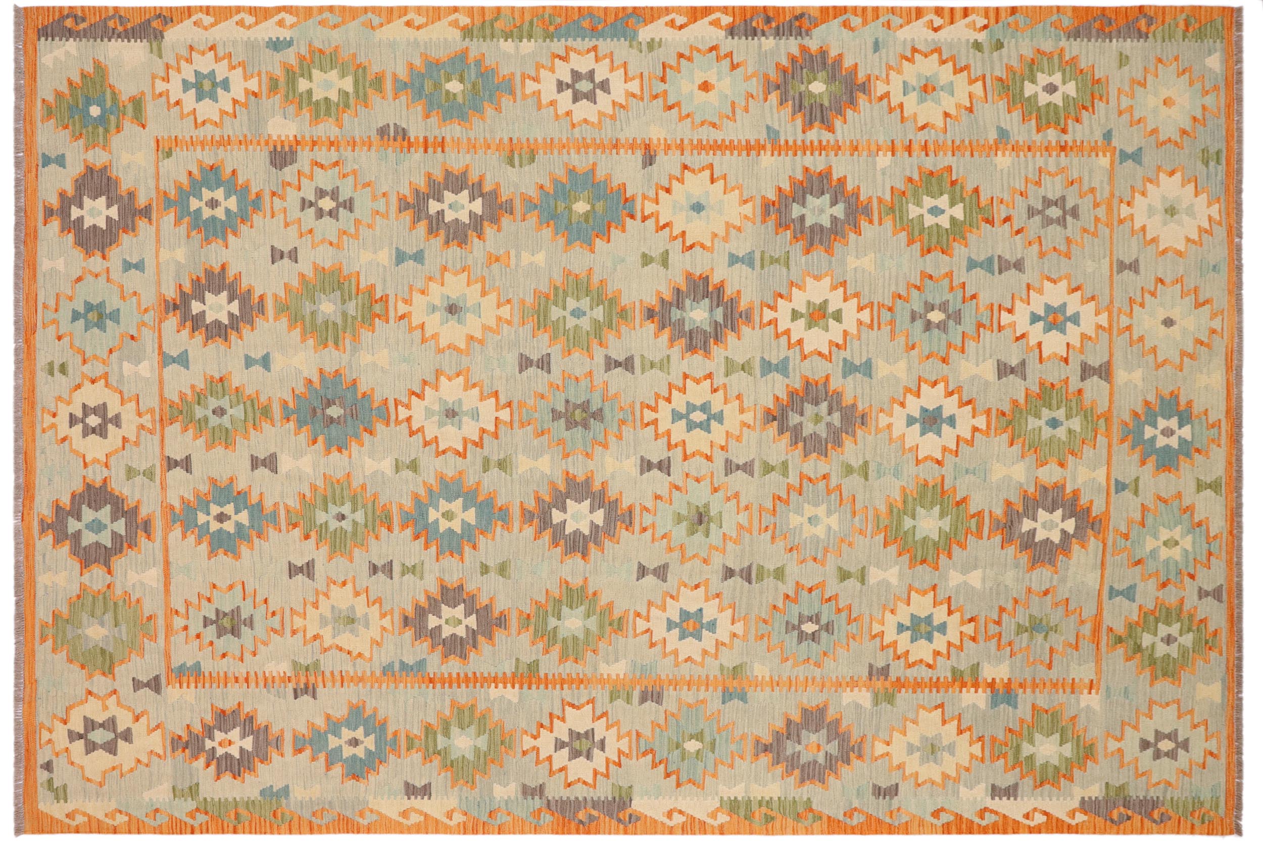 handmade Geometric Kilim Blue Gray Hand-Woven RECTANGLE 100% WOOL area rug 8 x 10