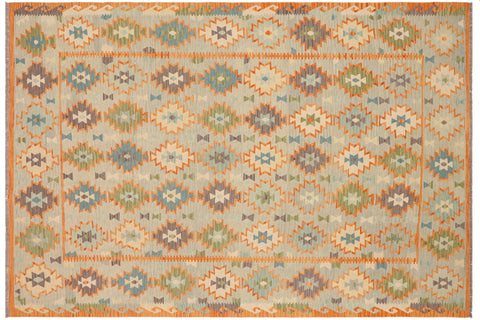 handmade Geometric Kilim Blue Gray Hand-Woven RECTANGLE 100% WOOL area rug 8 x 10