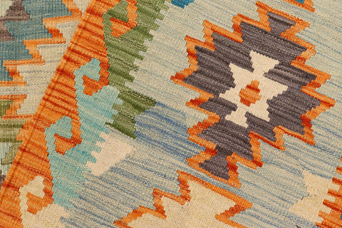 handmade Geometric Kilim Blue Gray Hand-Woven RECTANGLE 100% WOOL area rug 8 x 10