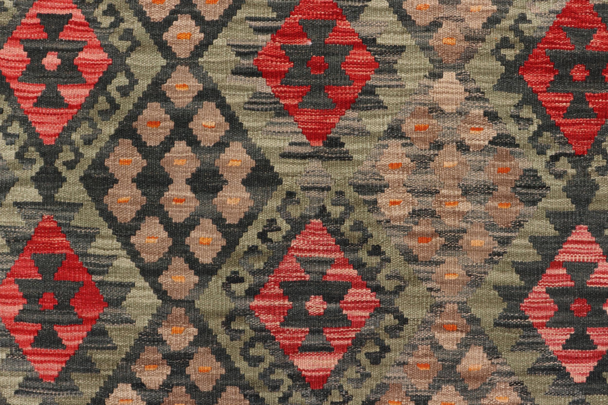 handmade Geometric Kilim Green Red Hand-Woven RECTANGLE 100% WOOL area rug 3 x 6