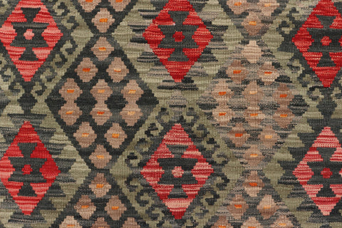 handmade Geometric Kilim Green Red Hand-Woven RECTANGLE 100% WOOL area rug 3 x 6