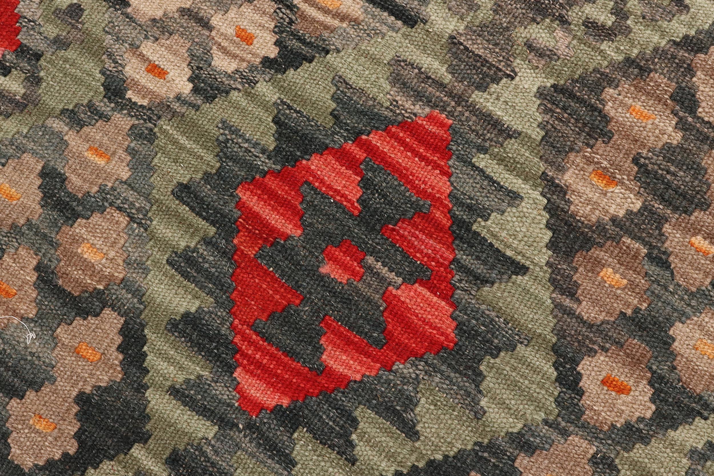 handmade Geometric Kilim Green Red Hand-Woven RECTANGLE 100% WOOL area rug 3 x 6