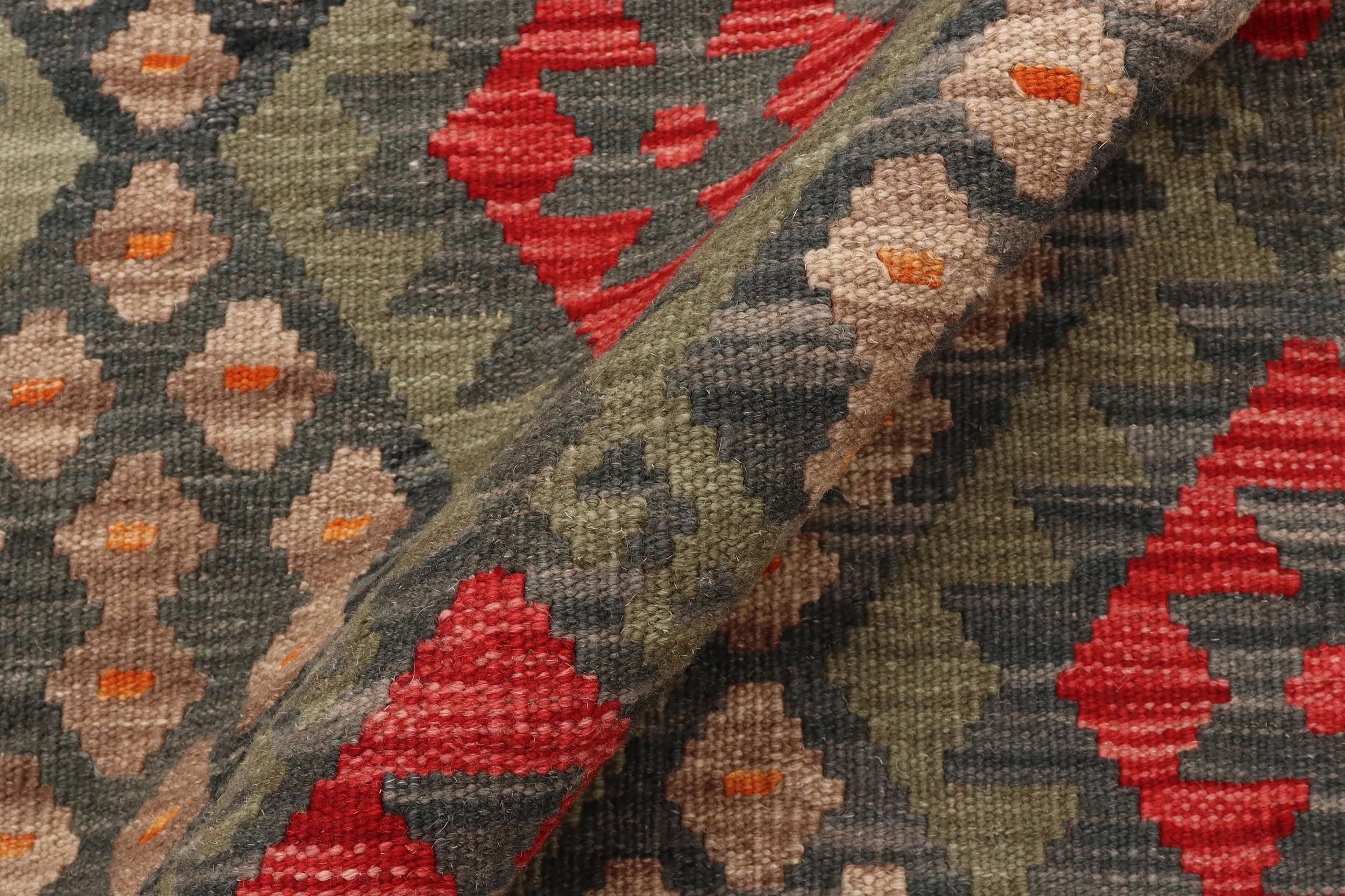 handmade Geometric Kilim Green Red Hand-Woven RECTANGLE 100% WOOL area rug 3 x 6