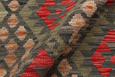 handmade Geometric Kilim Green Red Hand-Woven RECTANGLE 100% WOOL area rug 3 x 6
