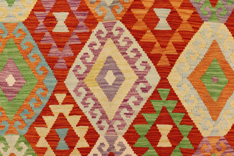 handmade Geometric Kilim Rust Blue Hand-Woven RECTANGLE 100% WOOL area rug 7 x 10
