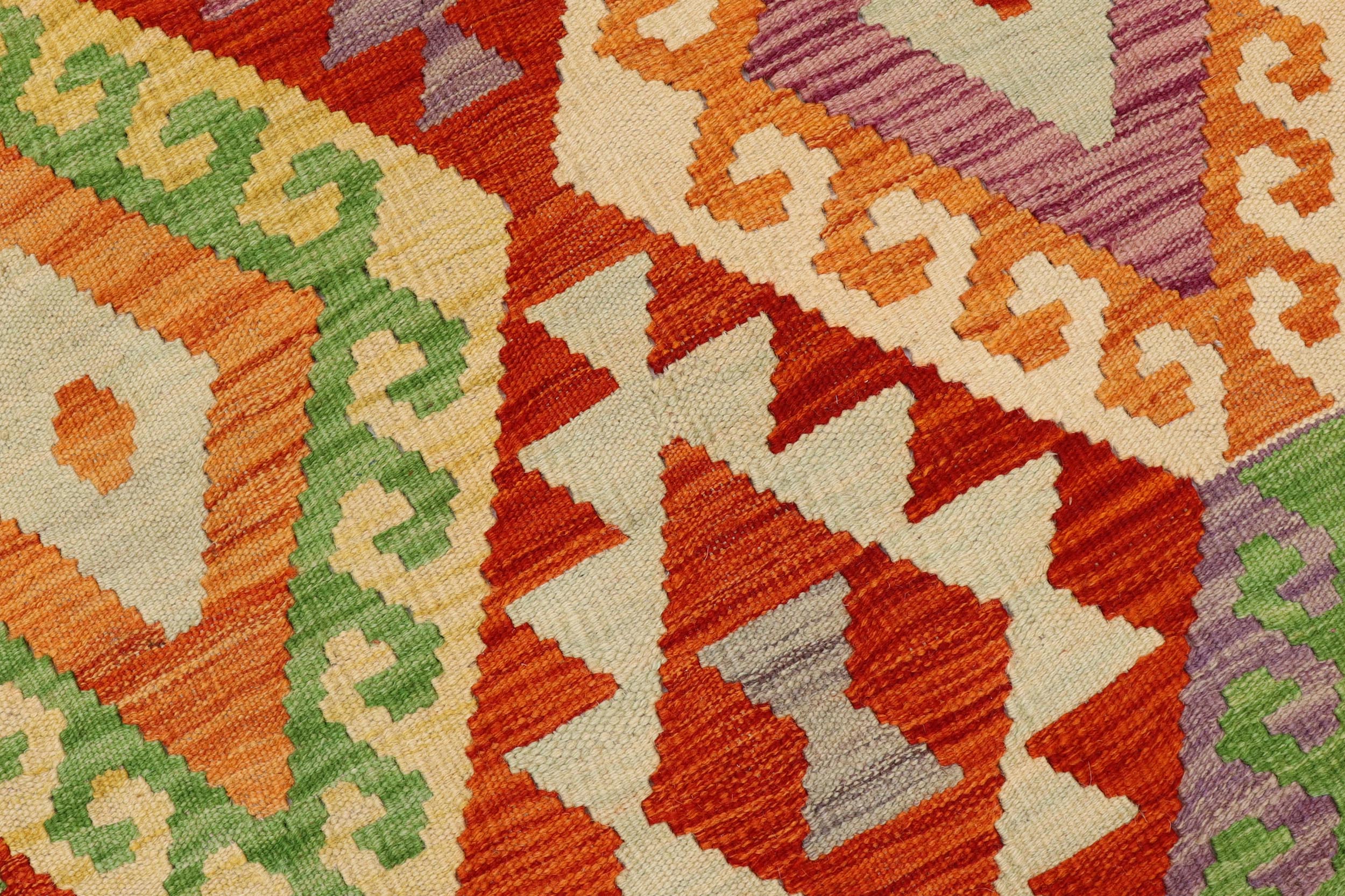 handmade Geometric Kilim Rust Blue Hand-Woven RECTANGLE 100% WOOL area rug 7 x 10