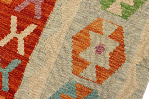 handmade Geometric Kilim Rust Blue Hand-Woven RECTANGLE 100% WOOL area rug 7 x 10