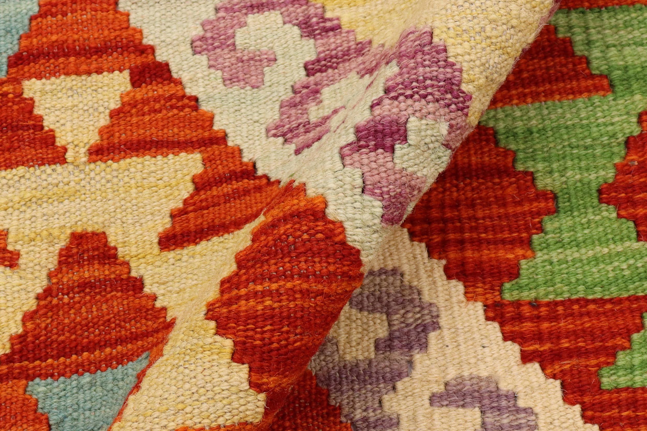 handmade Geometric Kilim Rust Blue Hand-Woven RECTANGLE 100% WOOL area rug 7 x 10