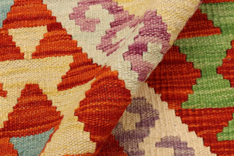handmade Geometric Kilim Rust Blue Hand-Woven RECTANGLE 100% WOOL area rug 7 x 10