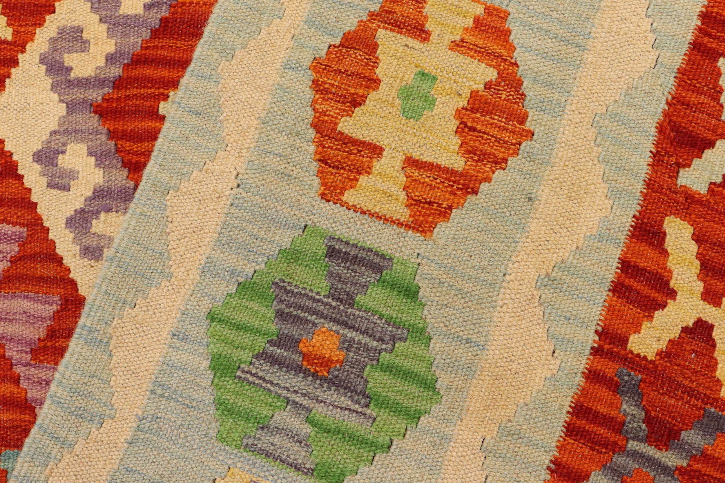 handmade Geometric Kilim Rust Blue Hand-Woven RECTANGLE 100% WOOL area rug 7 x 10