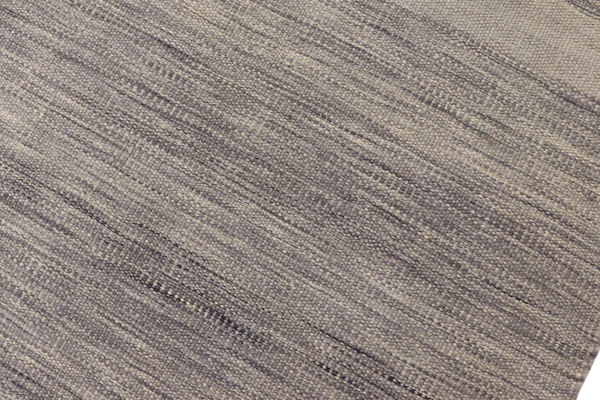handmade Modern Kilim Gray Gray Hand-Woven RECTANGLE 100% WOOL area rug 8 x 10