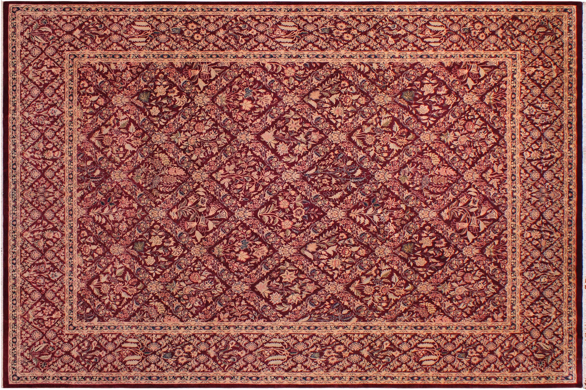 handmade Transitional Nadeem Maroon Blue Hand Knotted RECTANGLE 100% WOOL area rug 9x12