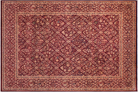 handmade Transitional Nadeem Maroon Blue Hand Knotted RECTANGLE 100% WOOL area rug 9x12