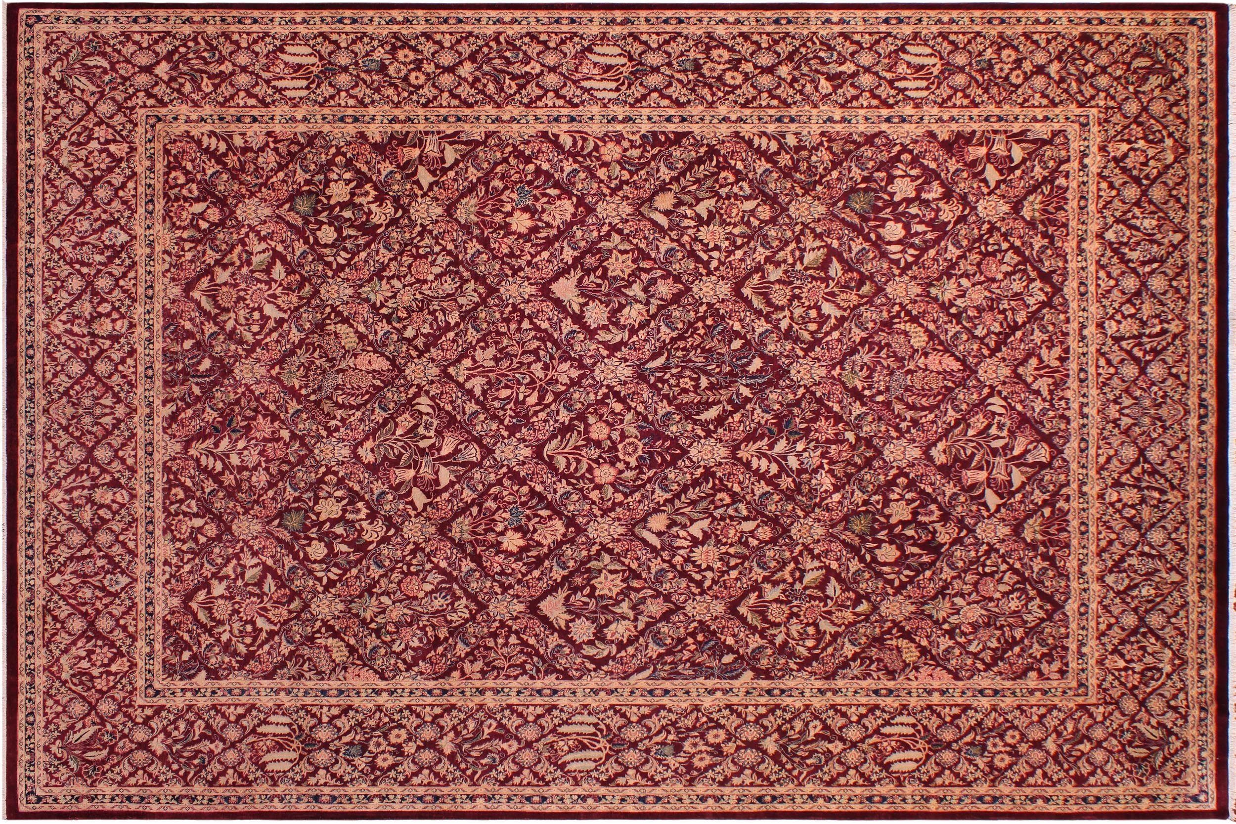 handmade Transitional Nadeem Maroon Blue Hand Knotted RECTANGLE 100% WOOL area rug 9 x 12