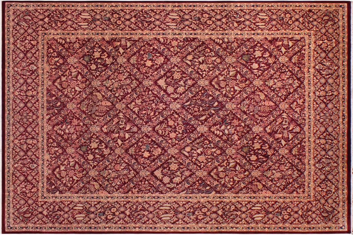 handmade Transitional Nadeem Maroon Blue Hand Knotted RECTANGLE 100% WOOL area rug 9 x 12