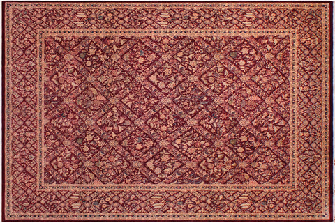 handmade Transitional Nadeem Maroon Blue Hand Knotted RECTANGLE 100% WOOL area rug 9 x 12