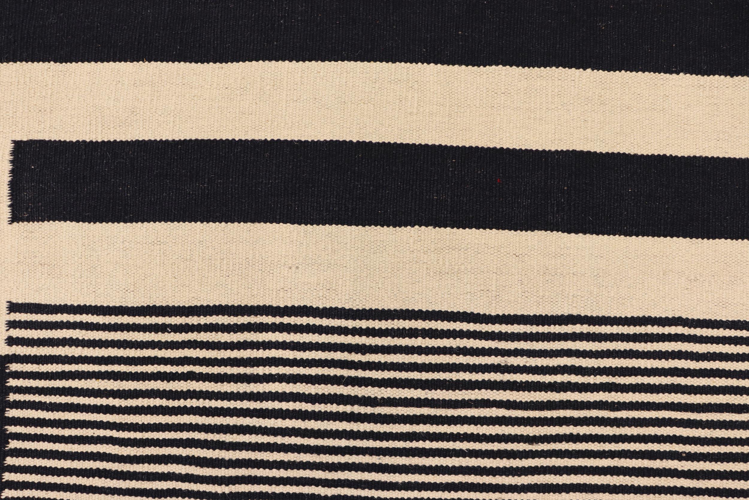 handmade Modern Kilim Beige Black Hand-Woven RECTANGLE 100% WOOL area rug 8 x 10