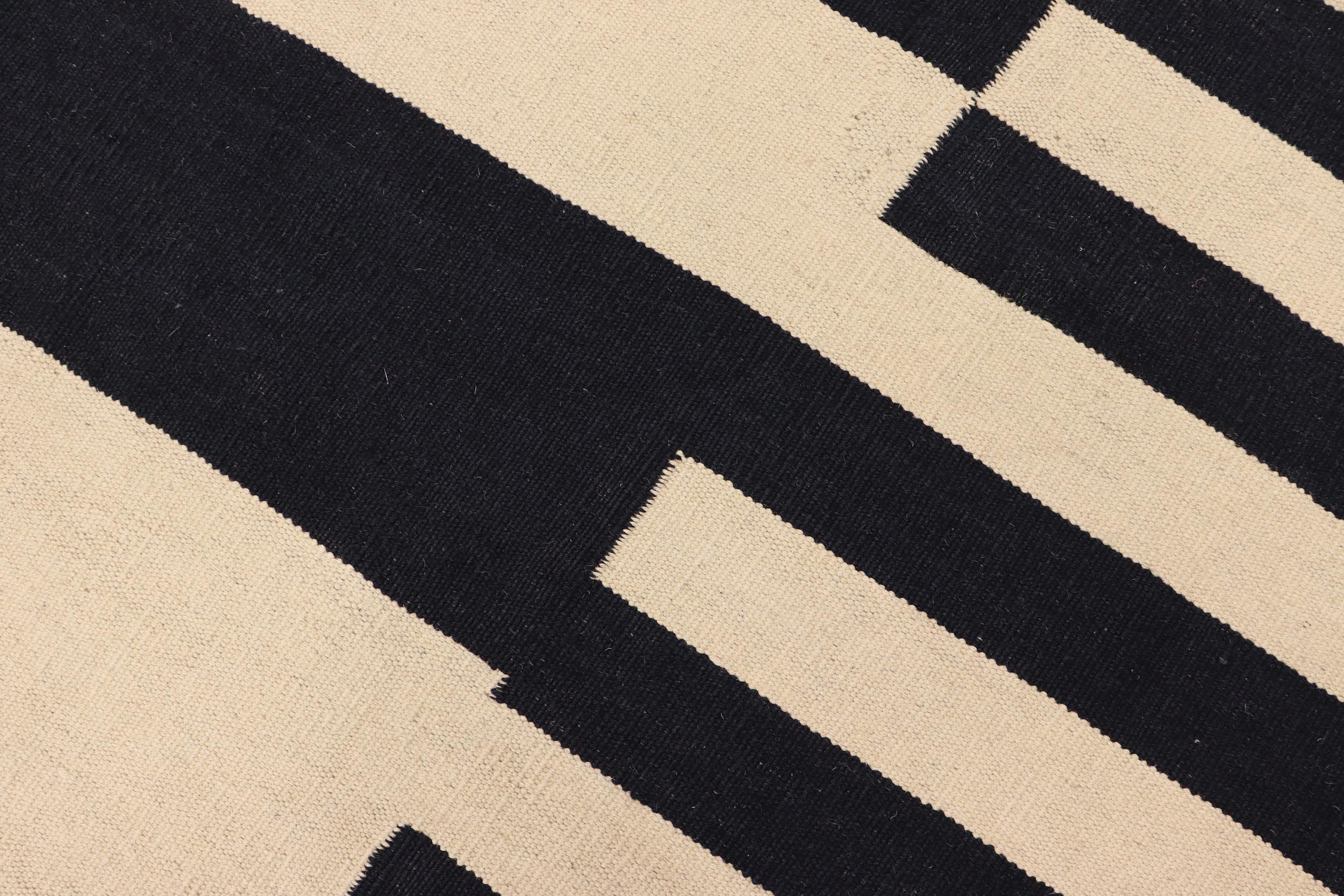 handmade Modern Kilim Beige Black Hand-Woven RECTANGLE 100% WOOL area rug 8 x 10