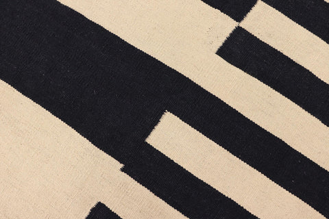 handmade Modern Kilim Beige Black Hand-Woven RECTANGLE 100% WOOL area rug 8 x 10