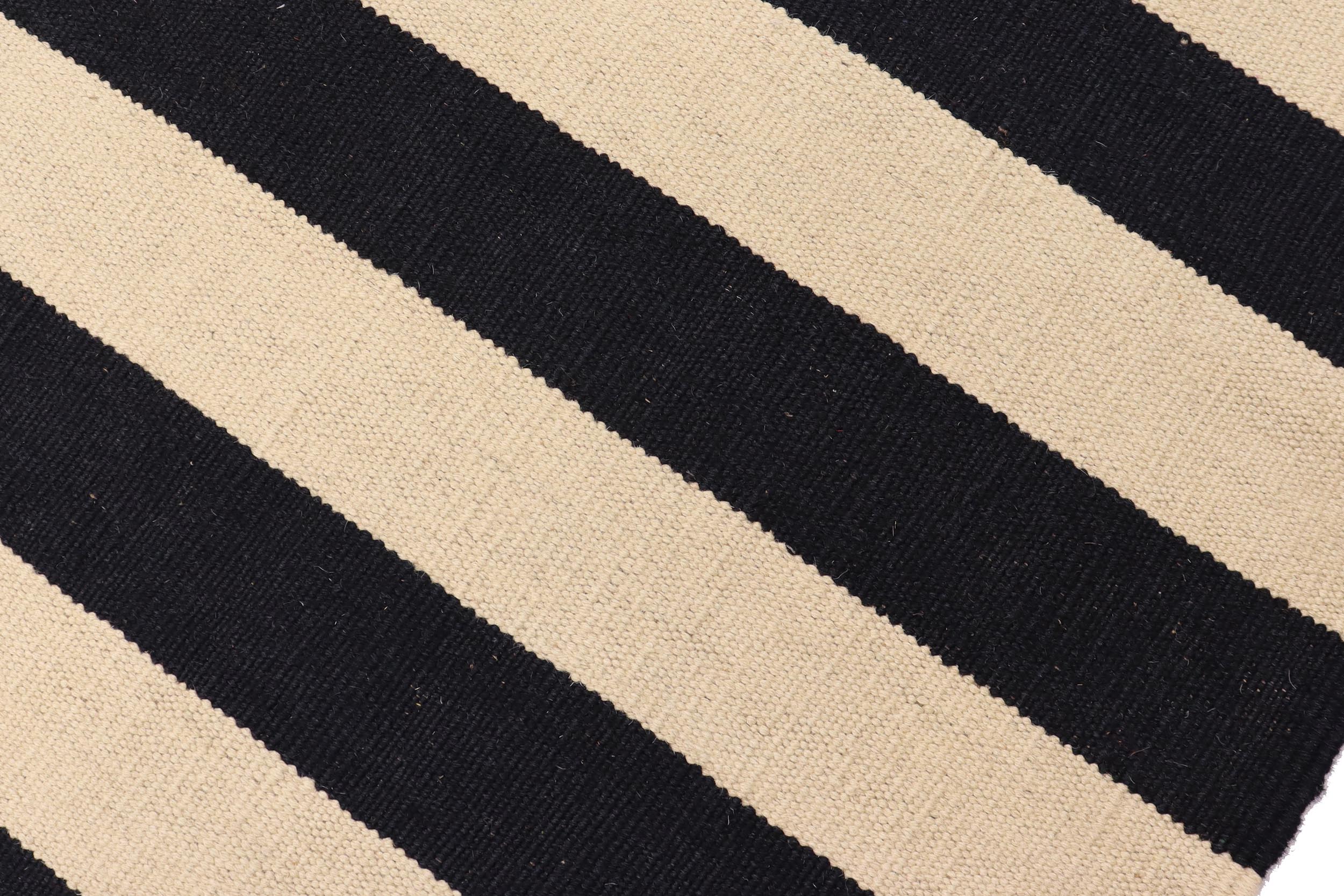 handmade Modern Kilim Beige Black Hand-Woven RECTANGLE 100% WOOL area rug 8 x 10