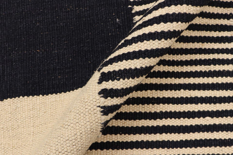 handmade Modern Kilim Beige Black Hand-Woven RECTANGLE 100% WOOL area rug 8 x 10