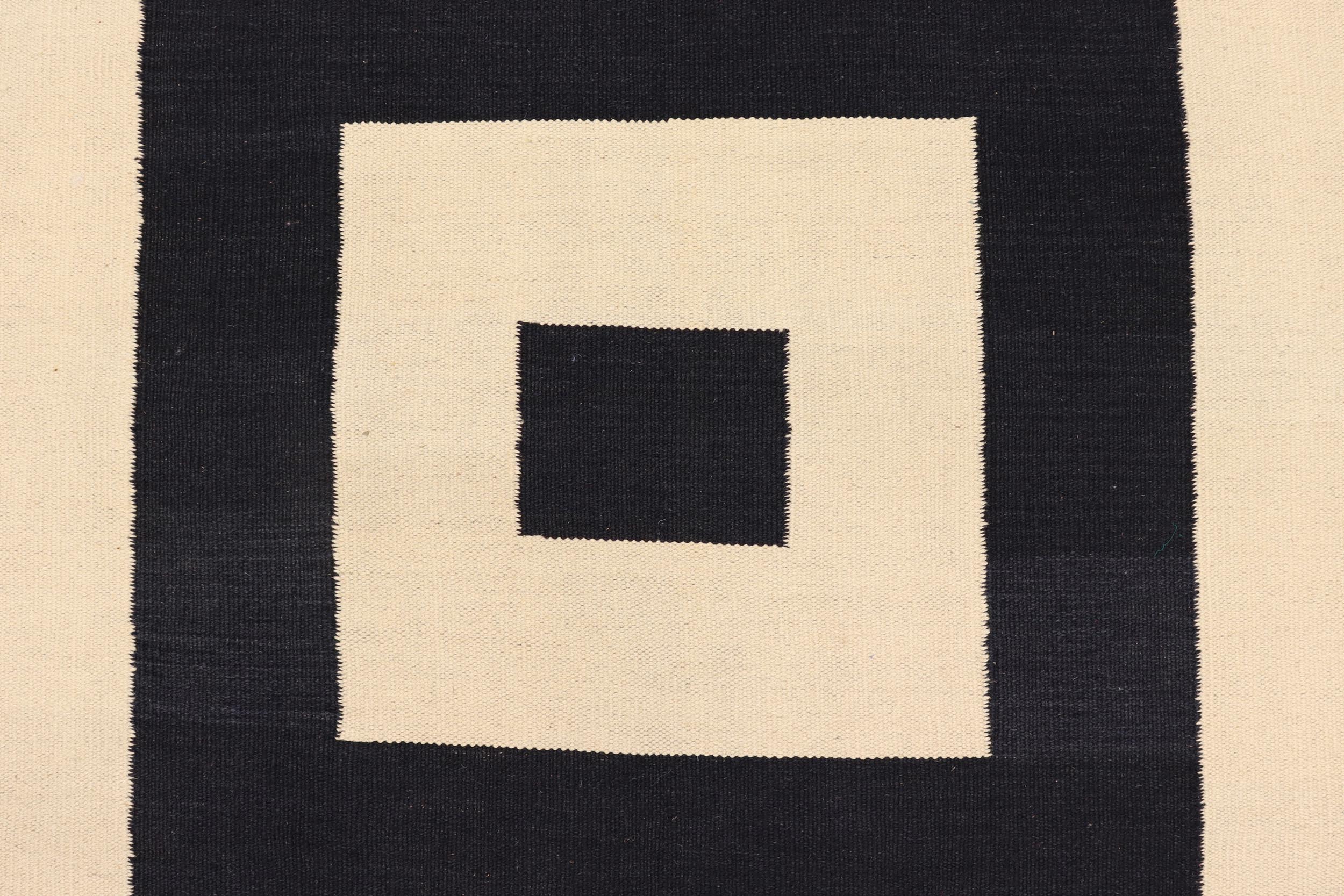 handmade Modern Kilim Beige Black Hand-Woven RECTANGLE 100% WOOL area rug 8 x 10