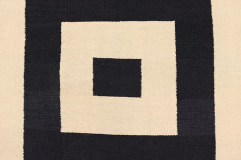 handmade Modern Kilim Beige Black Hand-Woven RECTANGLE 100% WOOL area rug 8 x 10