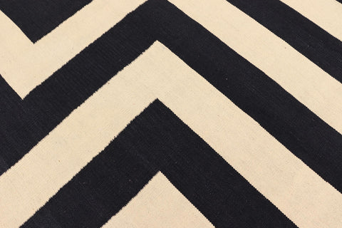 handmade Modern Kilim Beige Black Hand-Woven RECTANGLE 100% WOOL area rug 8 x 10