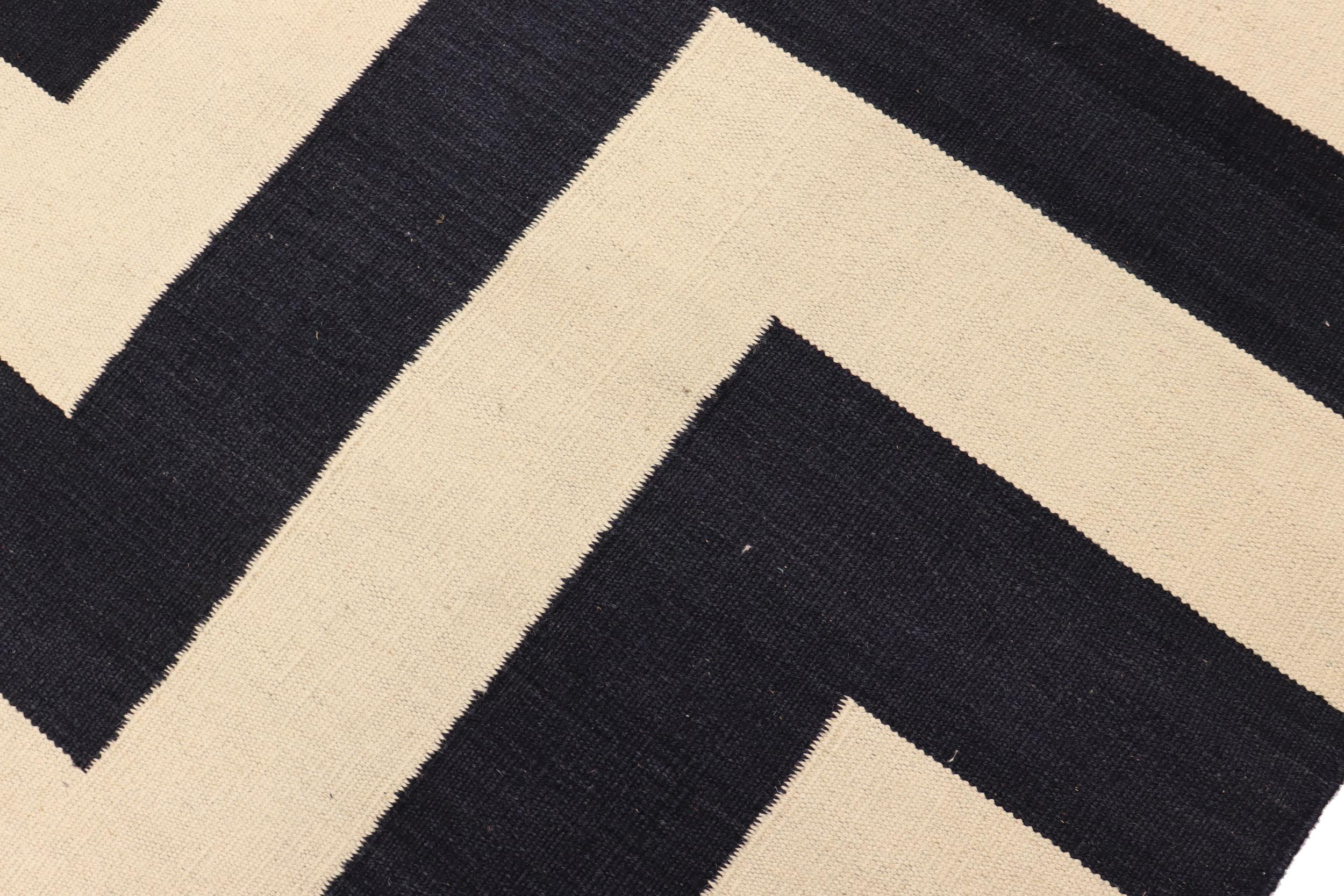 handmade Modern Kilim Beige Black Hand-Woven RECTANGLE 100% WOOL area rug 8 x 10