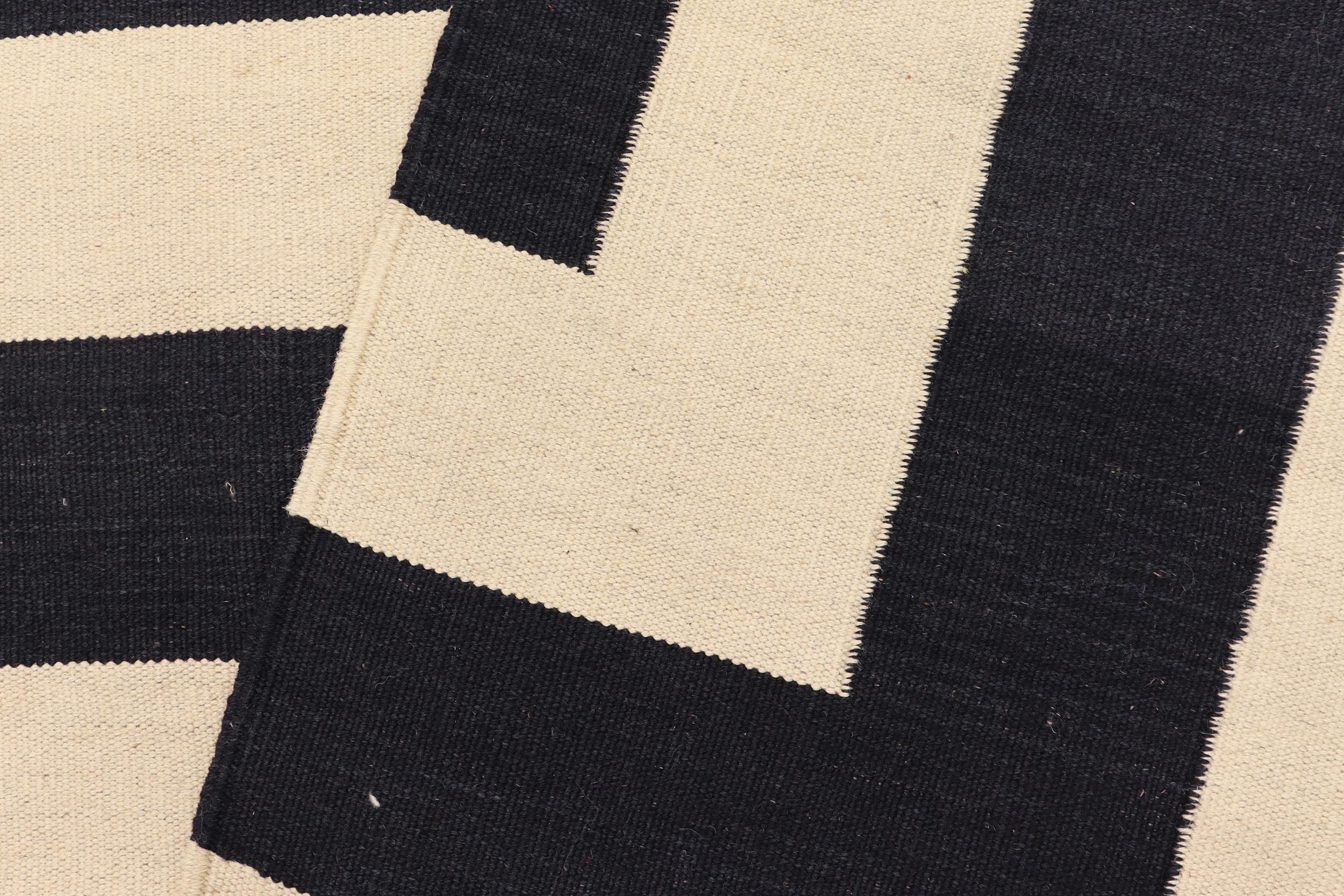 handmade Modern Kilim Beige Black Hand-Woven RECTANGLE 100% WOOL area rug 8 x 10