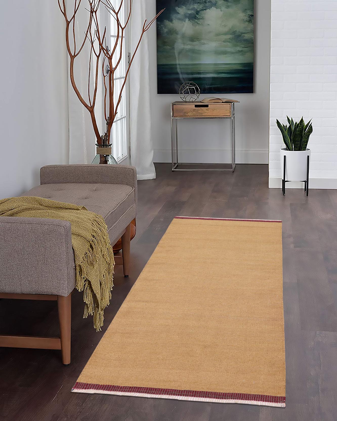 handmade Modern Kilim Beige Gray Hand-Woven RUNNER 100% WOOL area rug 4 x 7