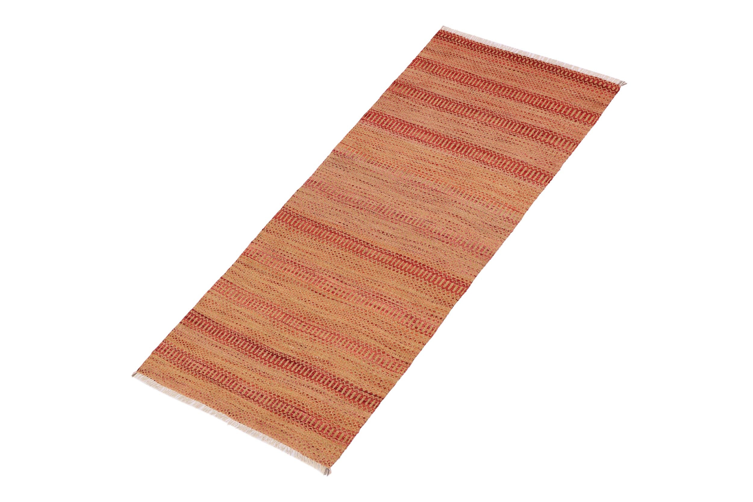 handmade Modern Kilim Red Beige Hand-Woven RUNNER 100% WOOL area rug 3 x 7