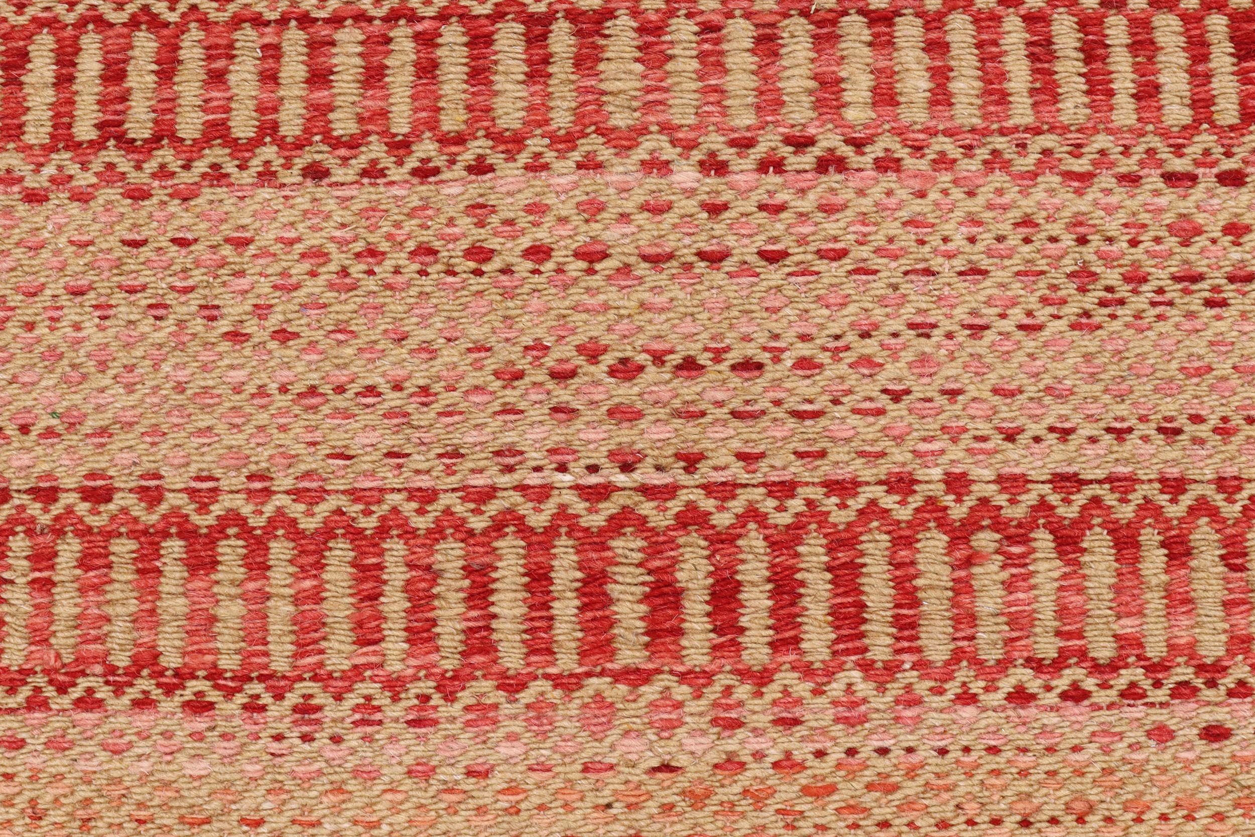 handmade Modern Kilim Red Beige Hand-Woven RUNNER 100% WOOL area rug 3 x 7