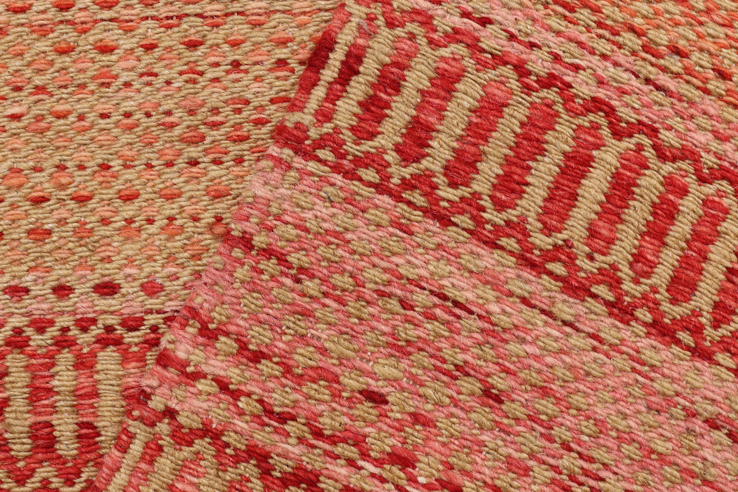 handmade Modern Kilim Red Beige Hand-Woven RUNNER 100% WOOL area rug 3 x 7