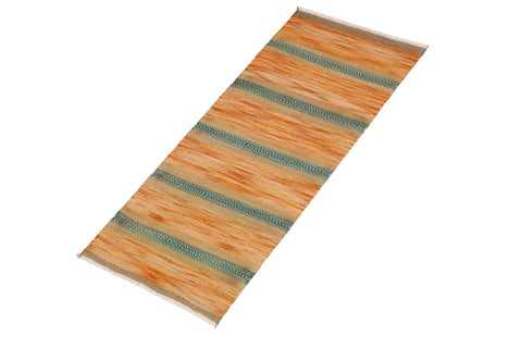 handmade Modern Kilim Orange Blue Hand-Woven RUNNER 100% WOOL area rug 3x7