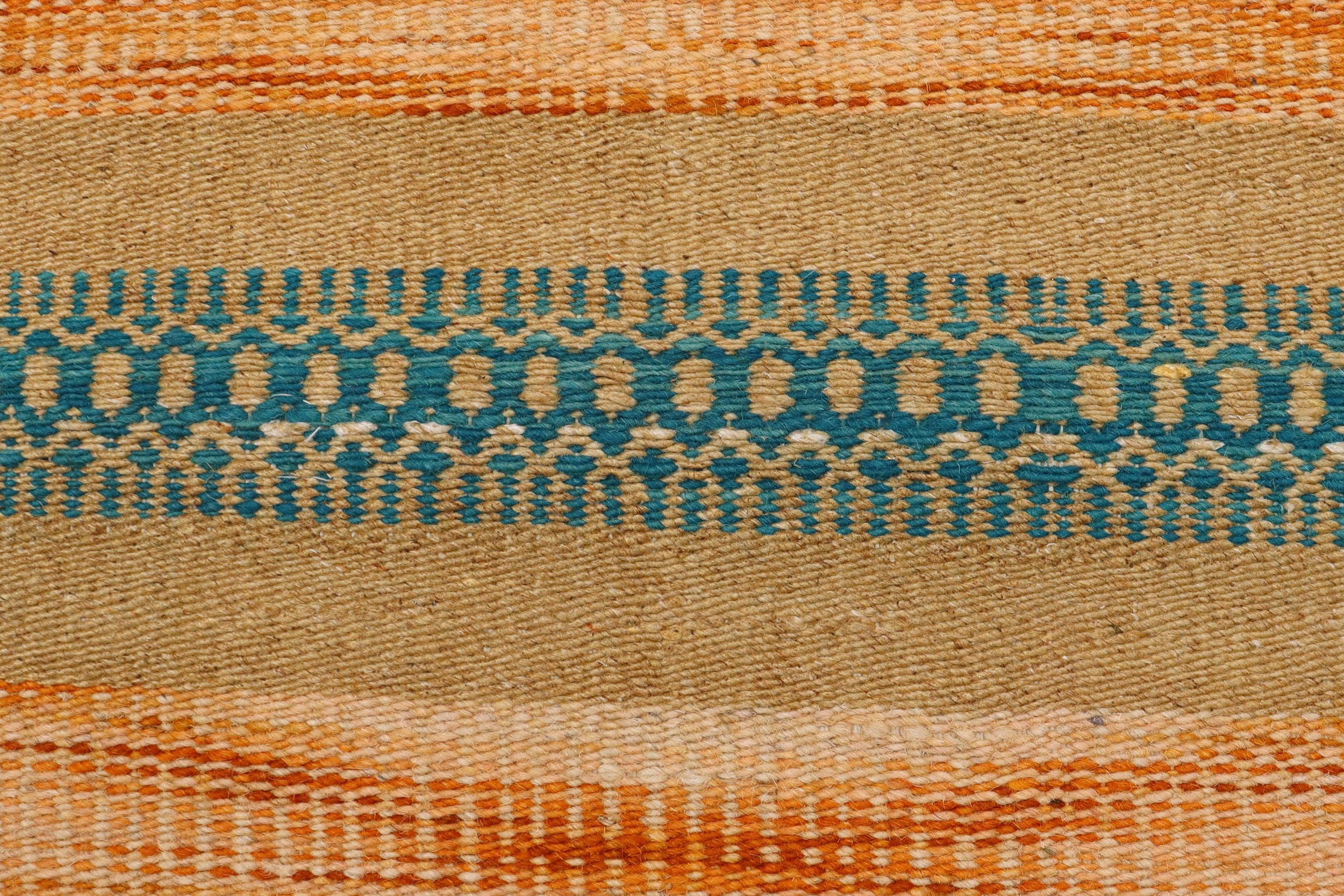 handmade Modern Kilim Orange Blue Hand-Woven RUNNER 100% WOOL area rug 3x7