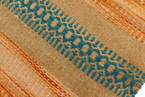 handmade Modern Kilim Orange Blue Hand-Woven RUNNER 100% WOOL area rug 3x7