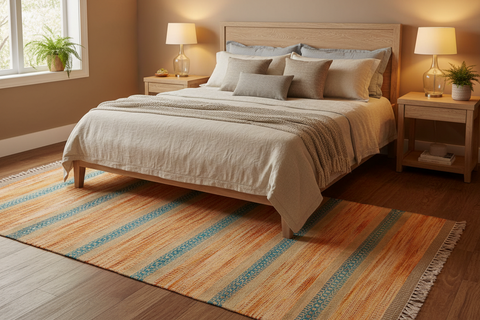 handmade Modern Kilim Orange Blue Hand-Woven RUNNER 100% WOOL area rug 3x7